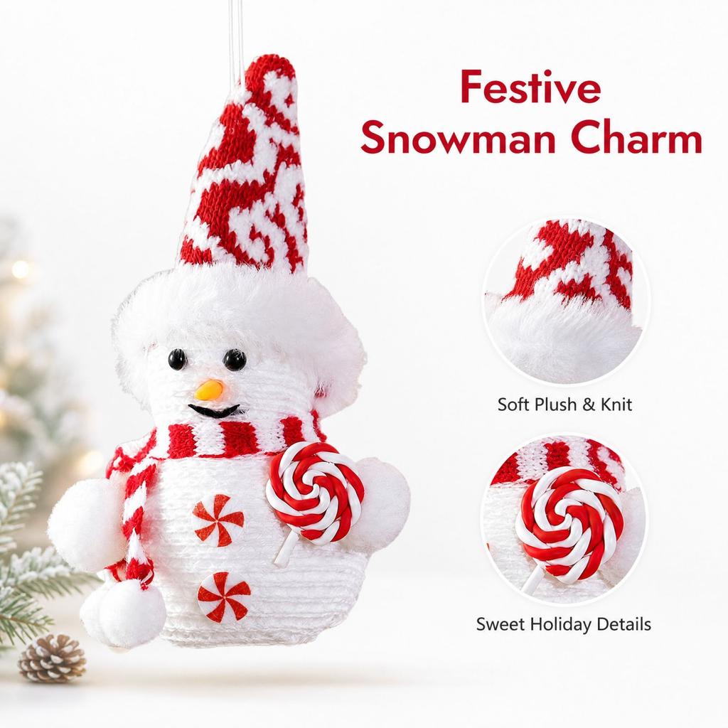 Christmas Knitted Snowman Ornament with Plush Hat and Scarf, Cute Snowman Doll for Christmas Tree Decoration and Holiday Hanging