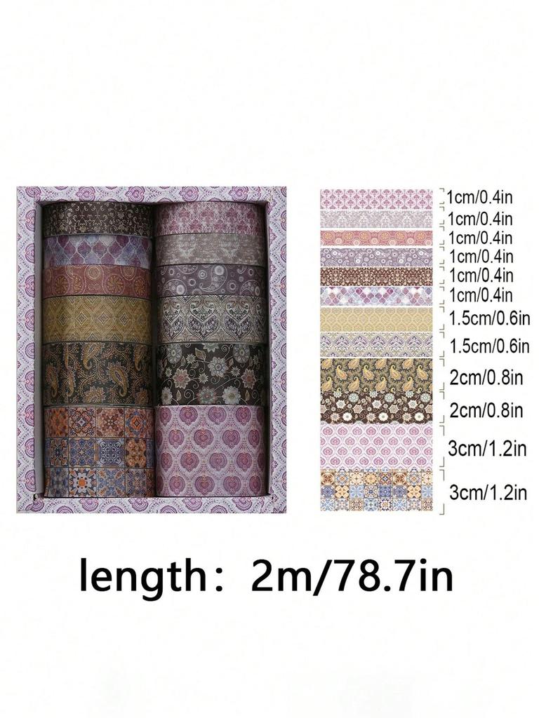 12 rolls/box Retro Landscape Washi Tape Creative Floral Mountain Crane Design Sticker Rolls Scrapbook Gift Wrapping
