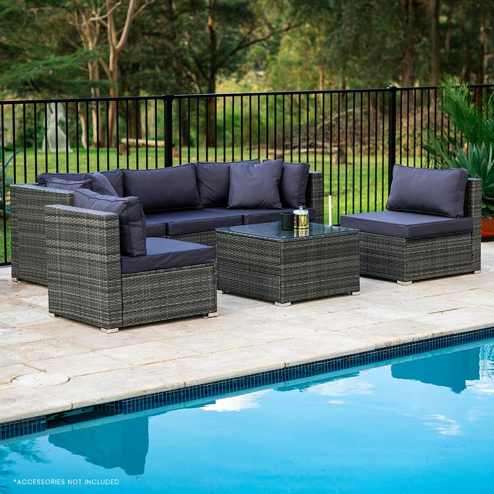 Patio Furniture Sets London Rattan 5 Seater Modular Outdoor Lounge Setting With Coffee Table Grey