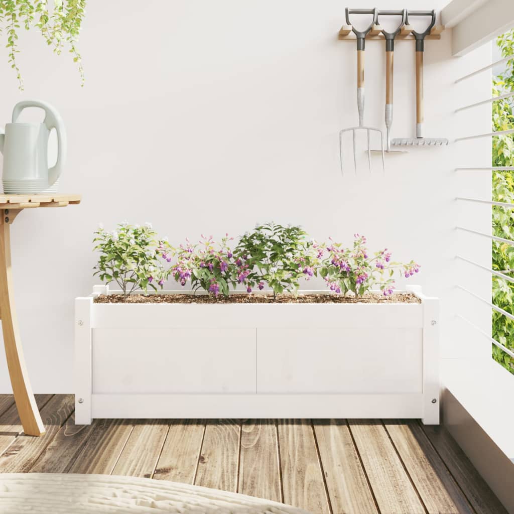 Vidaxl Donica Ogrodowa, Biała, 90X31X31 Cm, Lite Drewno Sosnowe