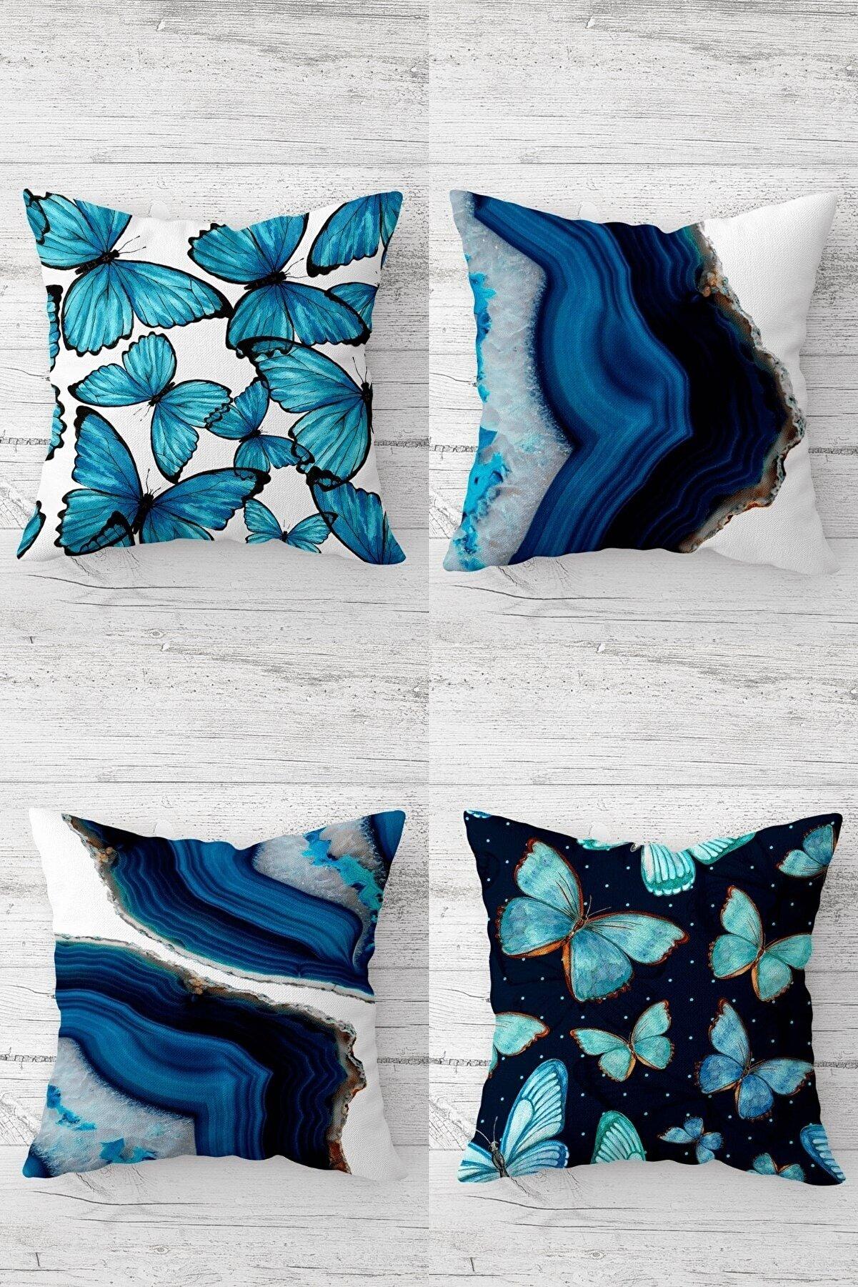 

Butterflies and Marble Patterned Throw Pillow Cover with Hidden Zipper, Sofa Pillow Case Set (4pcs)