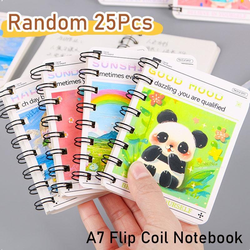 25Pcs Mini Blank Notebook Study Office Pocket Notepad A7 Small Coil Book Travelers Notebook Kawaii Cartoon 25Pcs