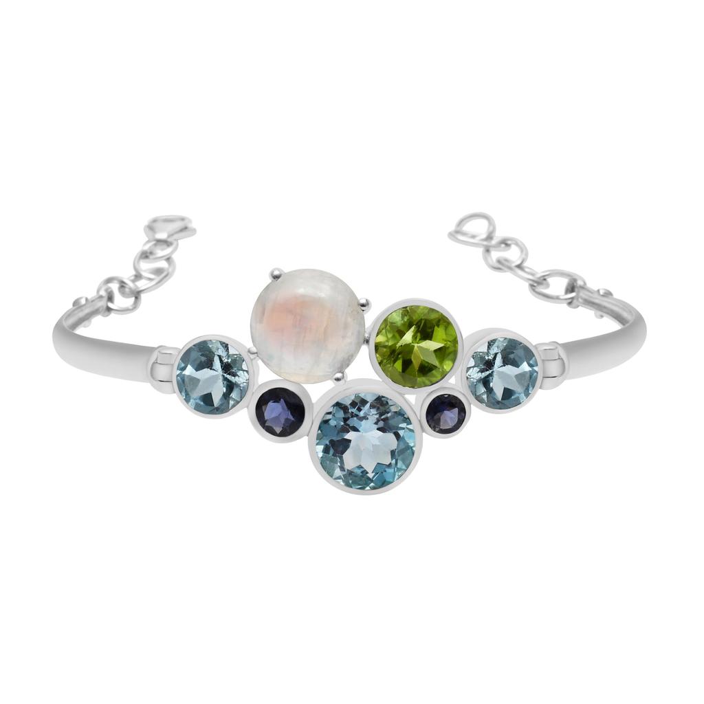 Natural Blue Topaz & Moonstone Gemstone Bracelet, Solid 925 Sterling Silver, Handmade Bracelet Jewerly Gift For Women & Girls