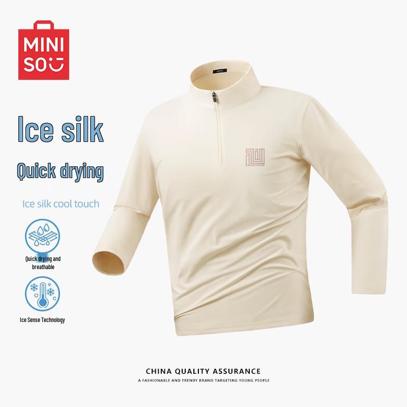 

MINISO Men s Quick-Dry Half-Zip Stand Collar Long Sleeve T-Shirt XL
