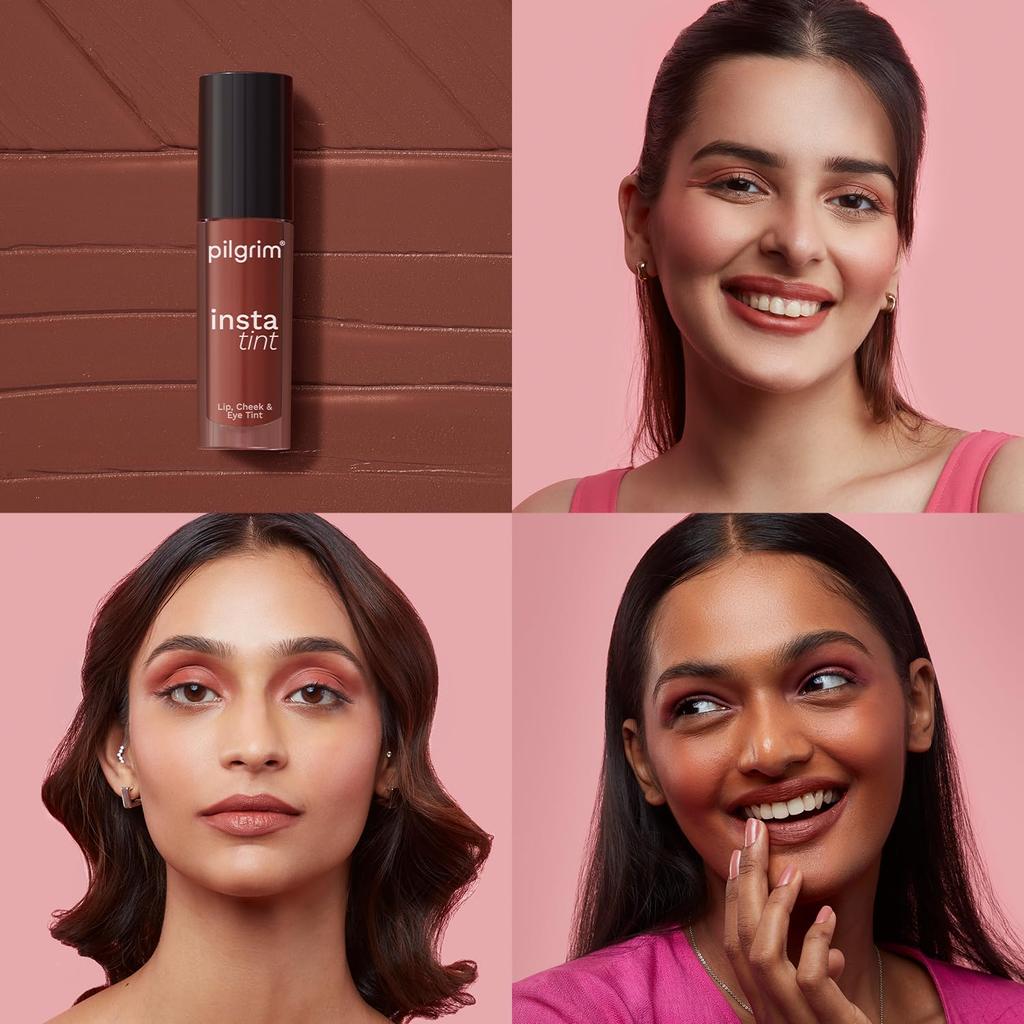 Pilgrim 3 In 1 Lip Cheek Eye Tint Cream 2.5Gm Long-Lasting Lightweight Blends Easily Spanish Squalane (The Brown Trend -03)