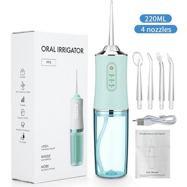 Oral Irrigator Portable Dental Water Flosser USB Rechargeable Water Jet Floss Tooth Pick 4 Jet Tip 220ml 3 Modes Teeth Cleaner