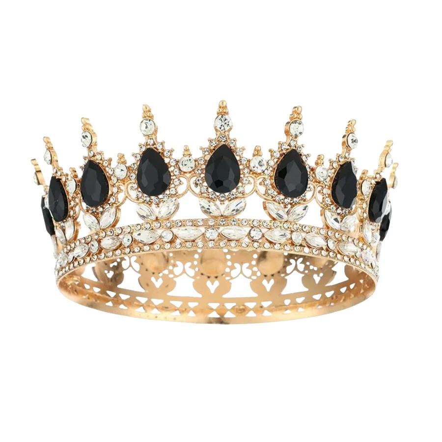

Luxury Diamond Crystal Princess Bridal Crown Shining Round Headpiece Women Birthday Wedding Party Exquisite Elegant Cake 1PC чорний