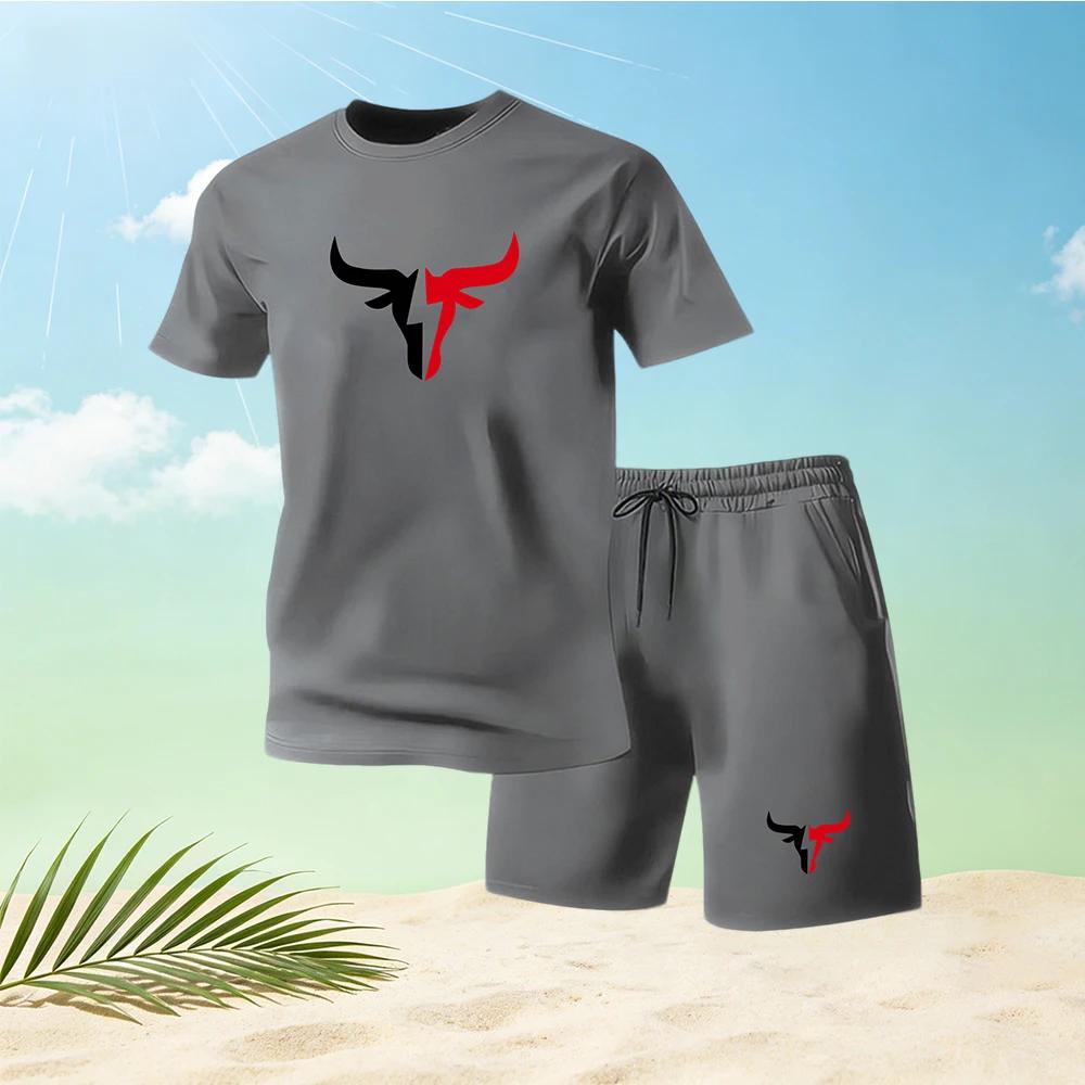2026 Summer Men's Quick Drying Short Sleeved T-shirt and Shorts Set Urban Street Fashion Running Sports Two Piece Set Hot Sale