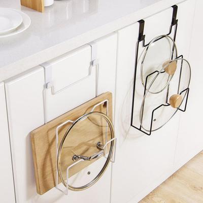 Pot Lid Rack Punch-Free Door Back Type Moisture-proof Stainless Steel Frame Shelf Space-Saving Wall Mounted Chopping Board Drain Rack Pan