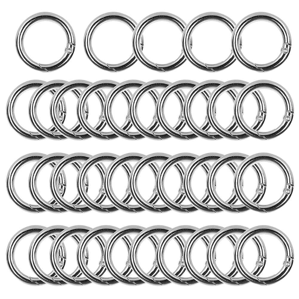 FUPUTWO Carabiner Round Keychain Key Ring DIY Accessory Parts Set (Silver)