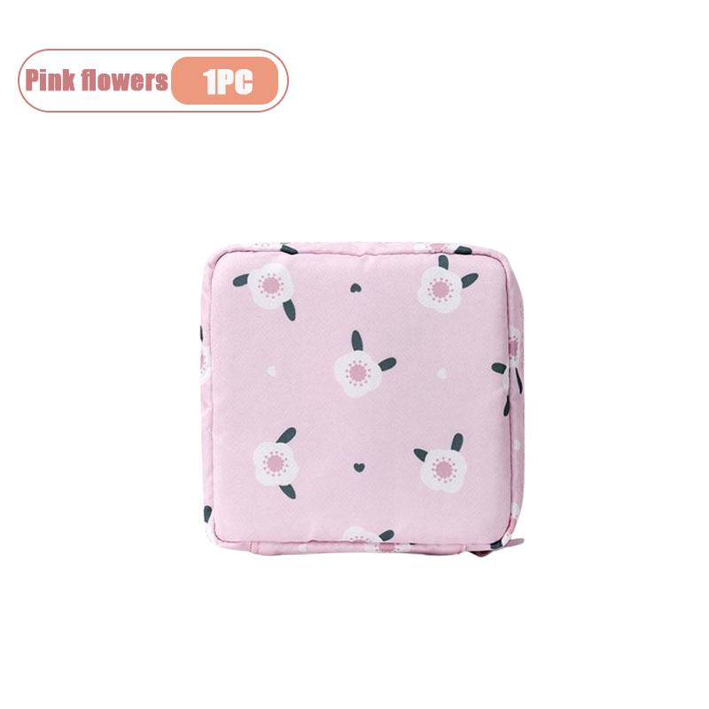 Cute Cartoon Sanitary Pad Organizer Bag for Women Girls Travel Toiletry Storage Waterproof Discrete Carry Case Cosmetic Bag
