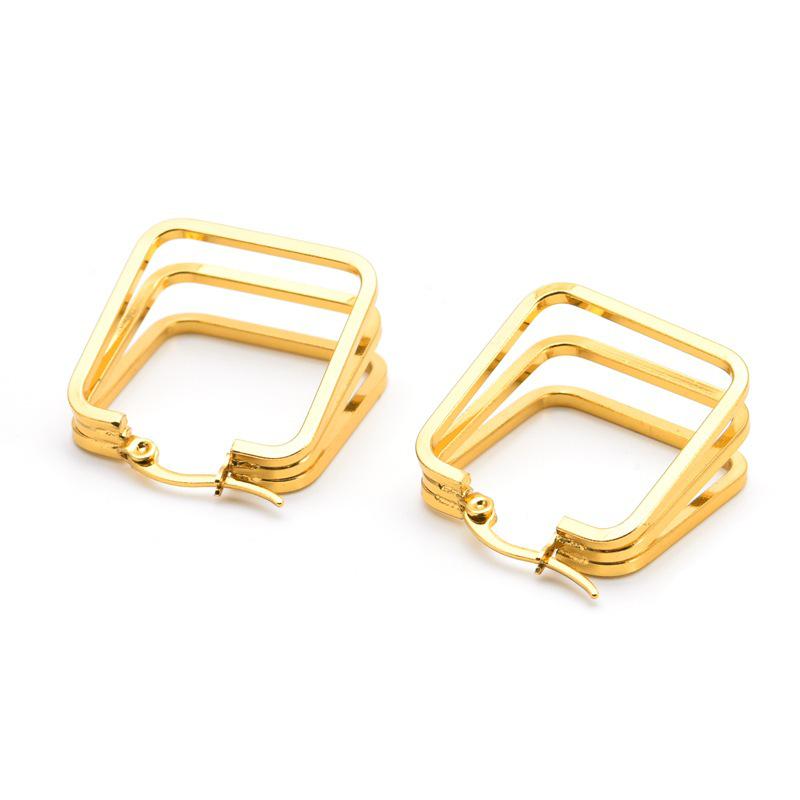 New European & American Titanium Steel Geometric Hoop Earrings: Multi-layer, High-end Design for Women