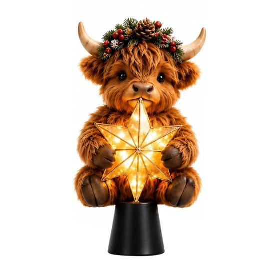 Charmantes Weihnachtsgeschenk Hochlandkuh Leuchtender Stern Baumspitze, Beleuchtete Dekoration mit Festlichen Innen-Weihnachtsdekorationen Warmes LED, Batterie