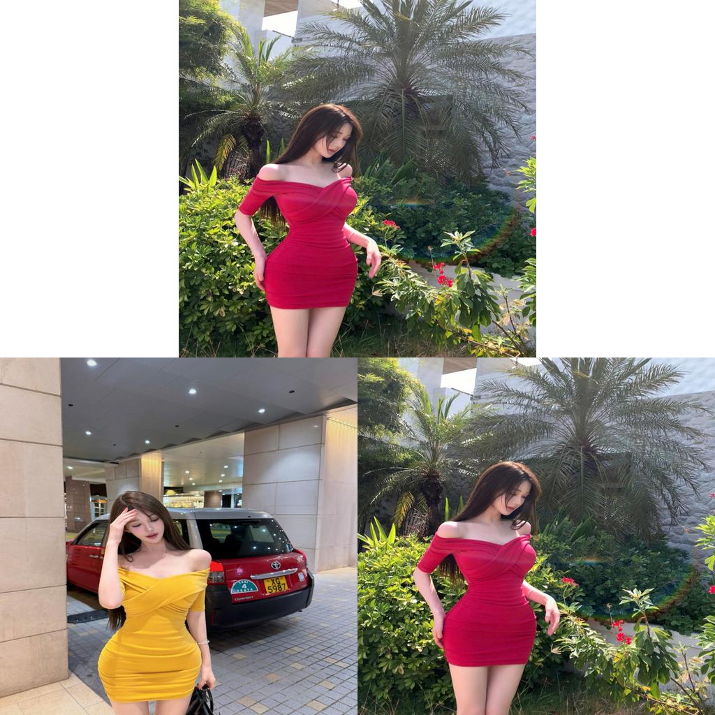 Sexy Girl Crossed Neckline Dress With Pleated Design For Date Night