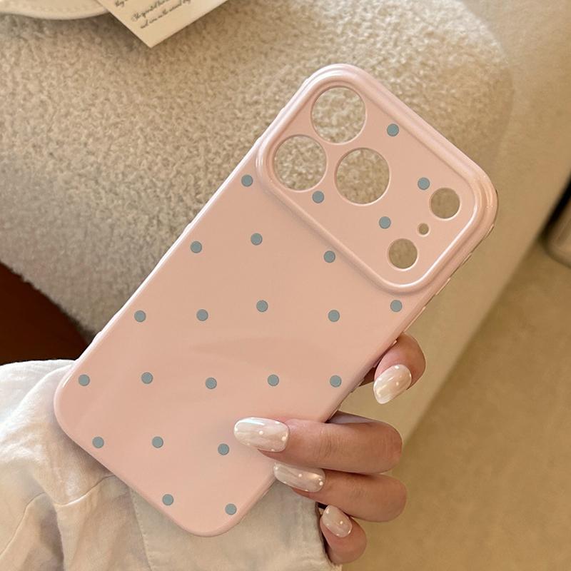 Simple Colored Polka Dots Candy Color Soft Heart Relief Side Phone Case For iPhone 17 16 15 14 13 12 11 Pro Max Shockproof Cover