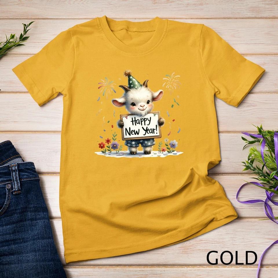 Festive Goat Happy New Year 2025 Funny T-shirt Unisex T-shirt 4 2XL
