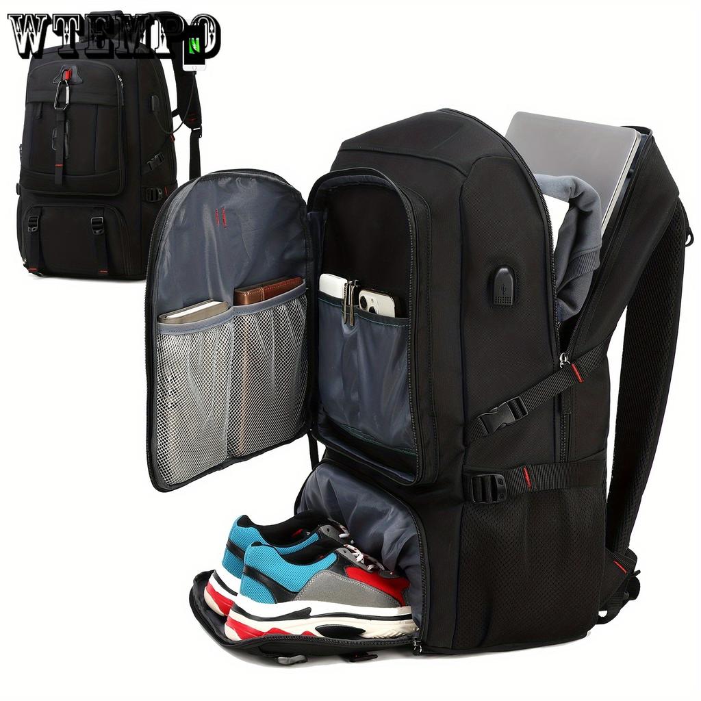 Spacious 17-inch Laptop Backpack For Travel, Camping, And Outdoor Activities, With Separate Compartment For Shoes, Suitable For Both Men And Women.