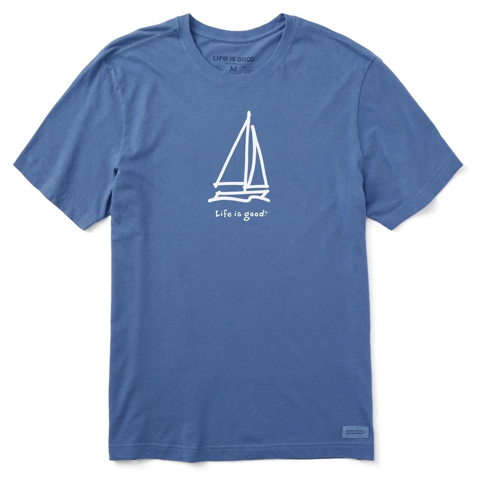 Life is Good. Men s LIG Sailboat Short Sleeve Crusher-LITE Tee, Vintage Blue L
