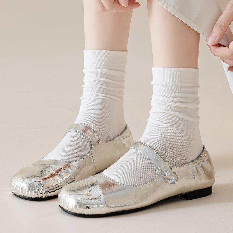 5/10 Pairs Casual Women's Mid Calf Spring Autumn Solid Color Cotton Pile Socks Anti Pilling Non Slip Pregnant Women's Bone Free Postpartum Socks