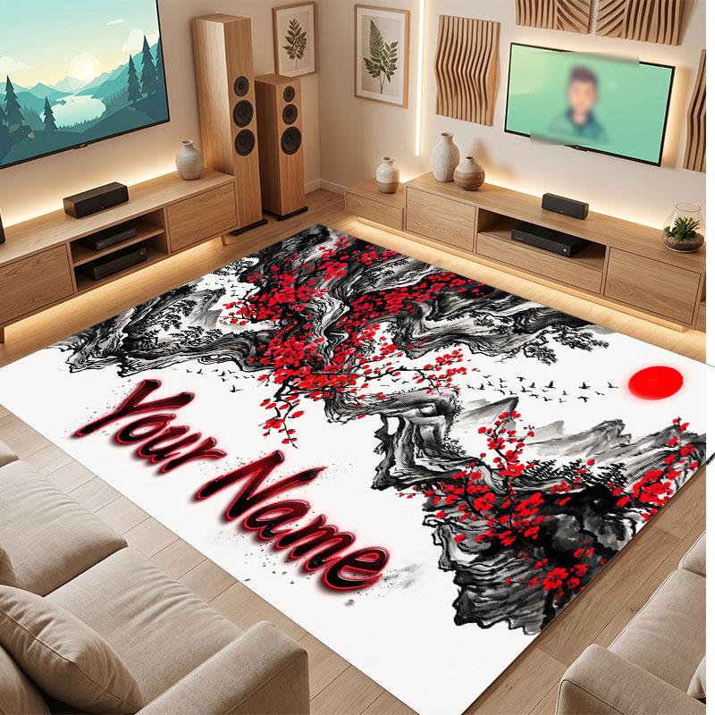 Floral Garden Theme Crystal Velvet Floor Rug Personalized Custom Name Text Warm Carpet Home Decoration