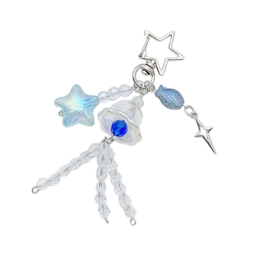 Fashionable Sea Themed Laser Jellyfish Starfish Fish Bead Keyring Alloy Keychain Bag Pendant Key Holder Ornament