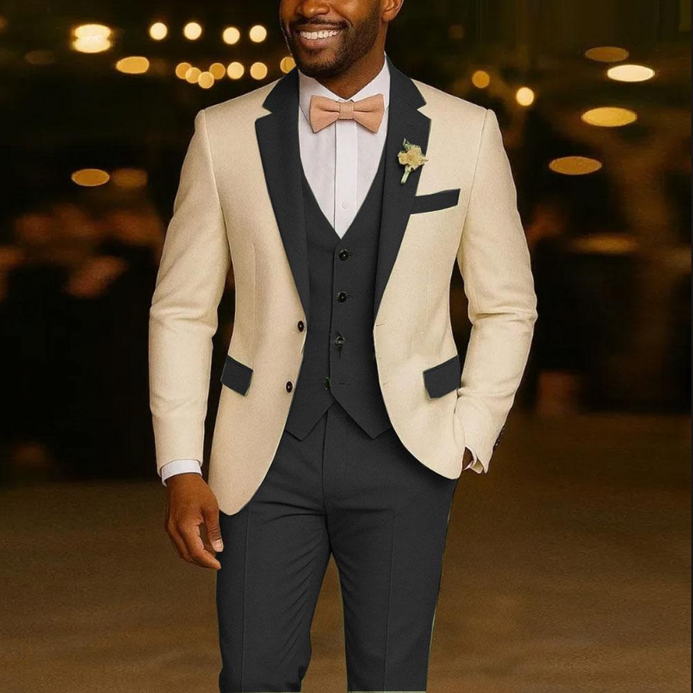 Ivory Men's Suit  3 Pieces Blazer  Vest Pants Wedding Tuxedos Formal Male Suit for Wedding Groomsmen Prom