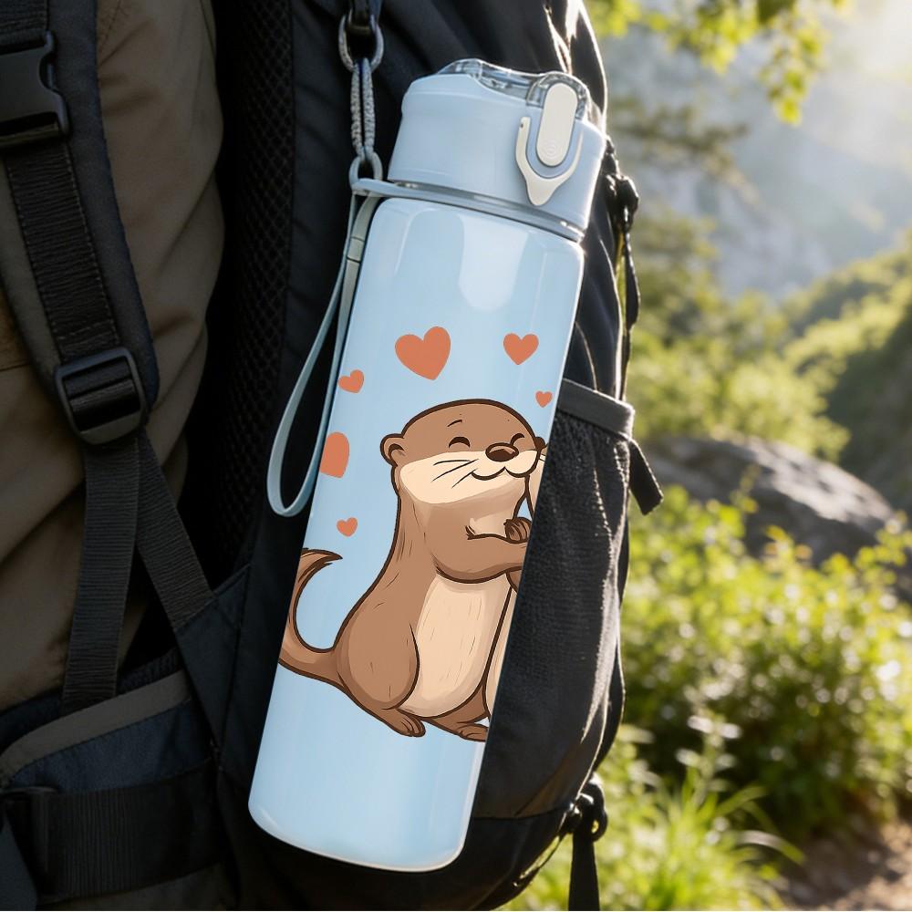 1PC Loving Otter Couple 750ml Color Plastic Sports Water Bottle Leakproof Flip Straw Lid Suitable for Sports Office Home Use