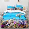 Underwater World Duvet Cover King Queen Blue Ocean Shark Bedding Set For Kids Sea Animal Coral Fish 2/3pcs Polyester Quilt Cover