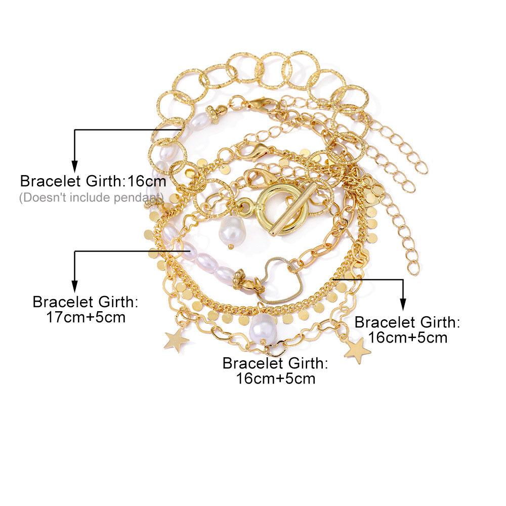 Suitable For Daily Wear Women's Stackable Bracelets For Holidays A Gift 4pcs/set Of Classic Heart Pendant Chain Design Imitation Pearl Unique