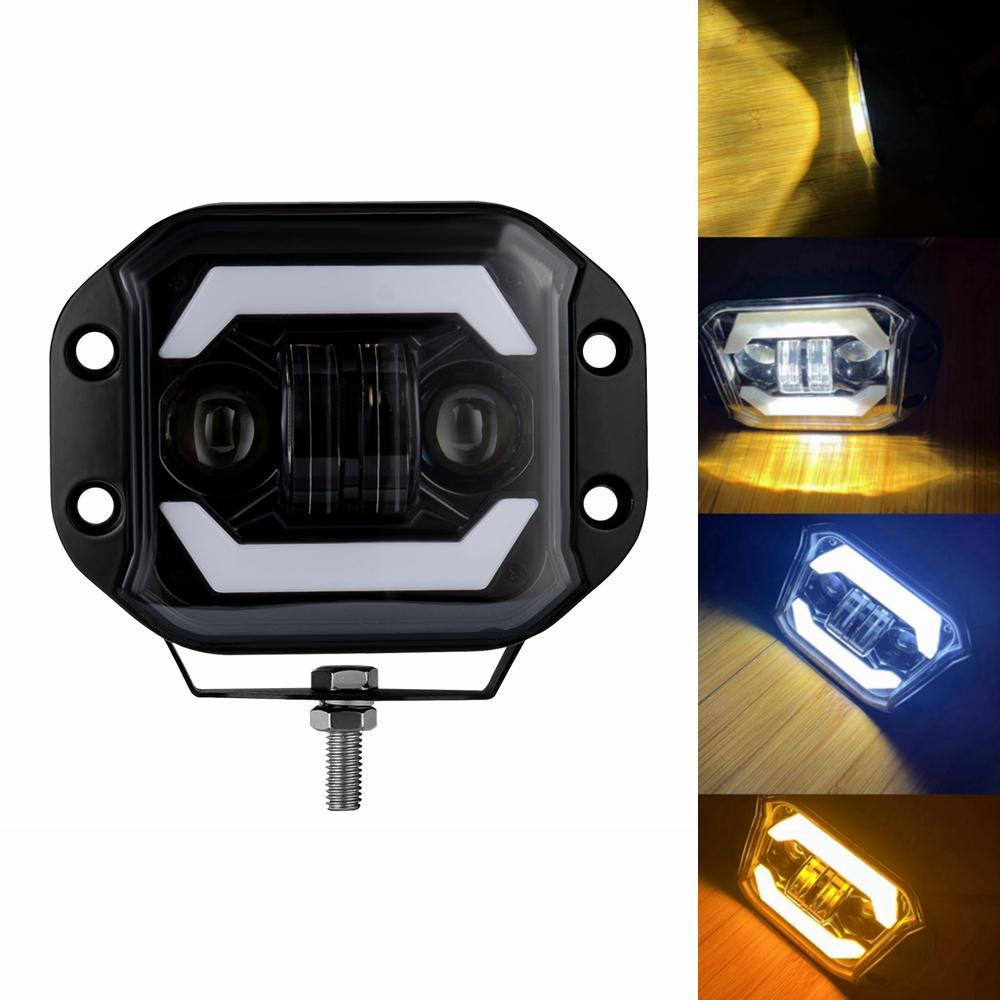 

5 Flush Mount LED Work Light W/ Angel Eyes Hi/Low Beam Off Road Spotlight 12V 24V For Truck ATV UTV Boat 4x4 Driving Fog Light