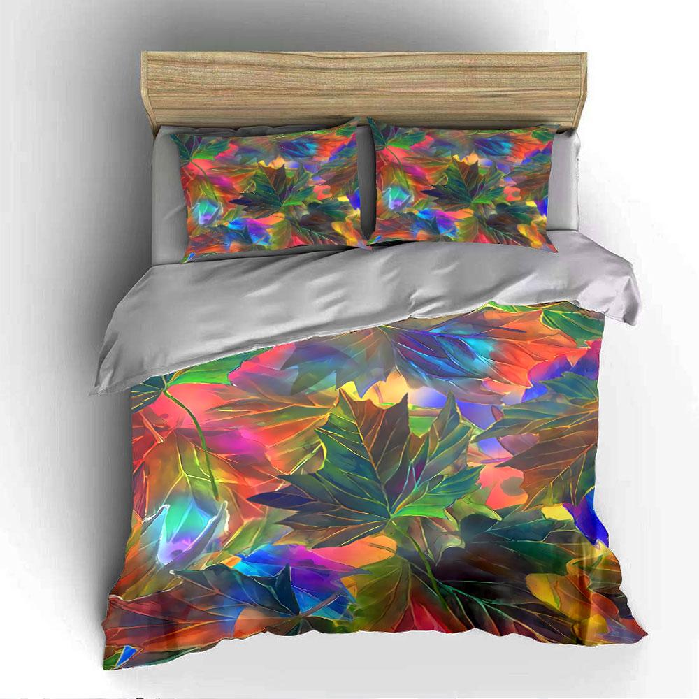 Colorful Abstract Leaves Pattern Bedding Duvet Cover Set Duvet Cover Pillowcases (1*Duvet Cover 2*Pillowcases, without duvet insert)