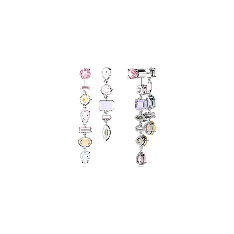 Swarovski Gema Inlaid Asymmetrical Decoration Rhodium Plated Earrings Women's Multicolor 5656417