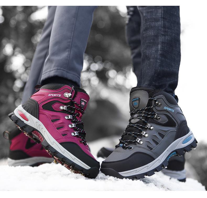 2025 Winter High-Top Plus Size Men's Hiking Shoes, Couple Style, Plus Velvet Warm Cotton