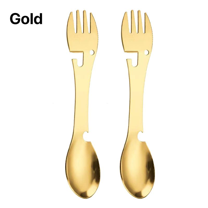 5 In 1 Multitool Stainless Steel Fork Spork Spoon Cutlery Flatware Utensil Portable Camp Multi Tool Bottle Opener Can Opener