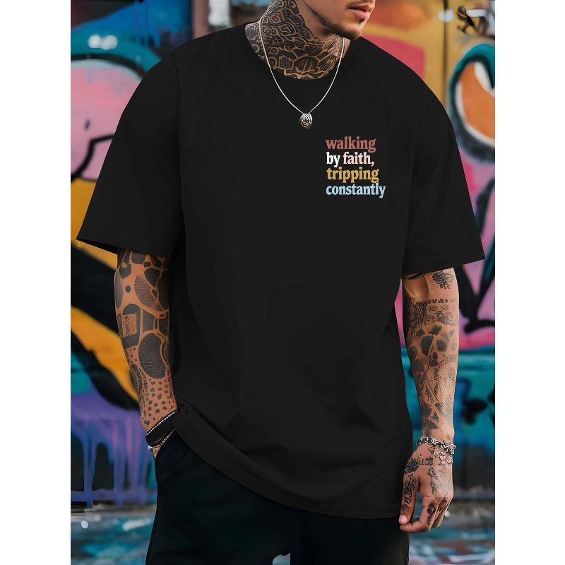 European Size Graphic Summer Outdoor Men's Short-sleeved T-shirt for Summer Fashion Trendy Top Printed Men's Base Shirt Spring and Summer Round Neck