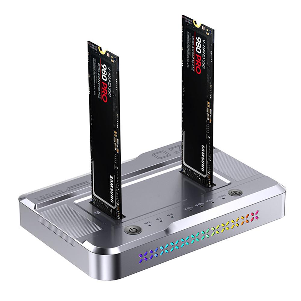 Dual Bay M.2 NVMe/SATA SSD Cloning Dock, Offline One-Key Copy, 5Gbps USB-C 3.2 Hard Drive Enclosure, SATA-to-SATA Clone