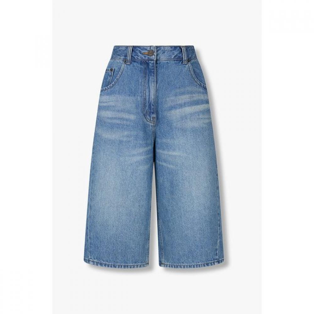 

Studio Tomboy White Detail Baggy Fit Half Denim Pants 9105362108 Blue/S