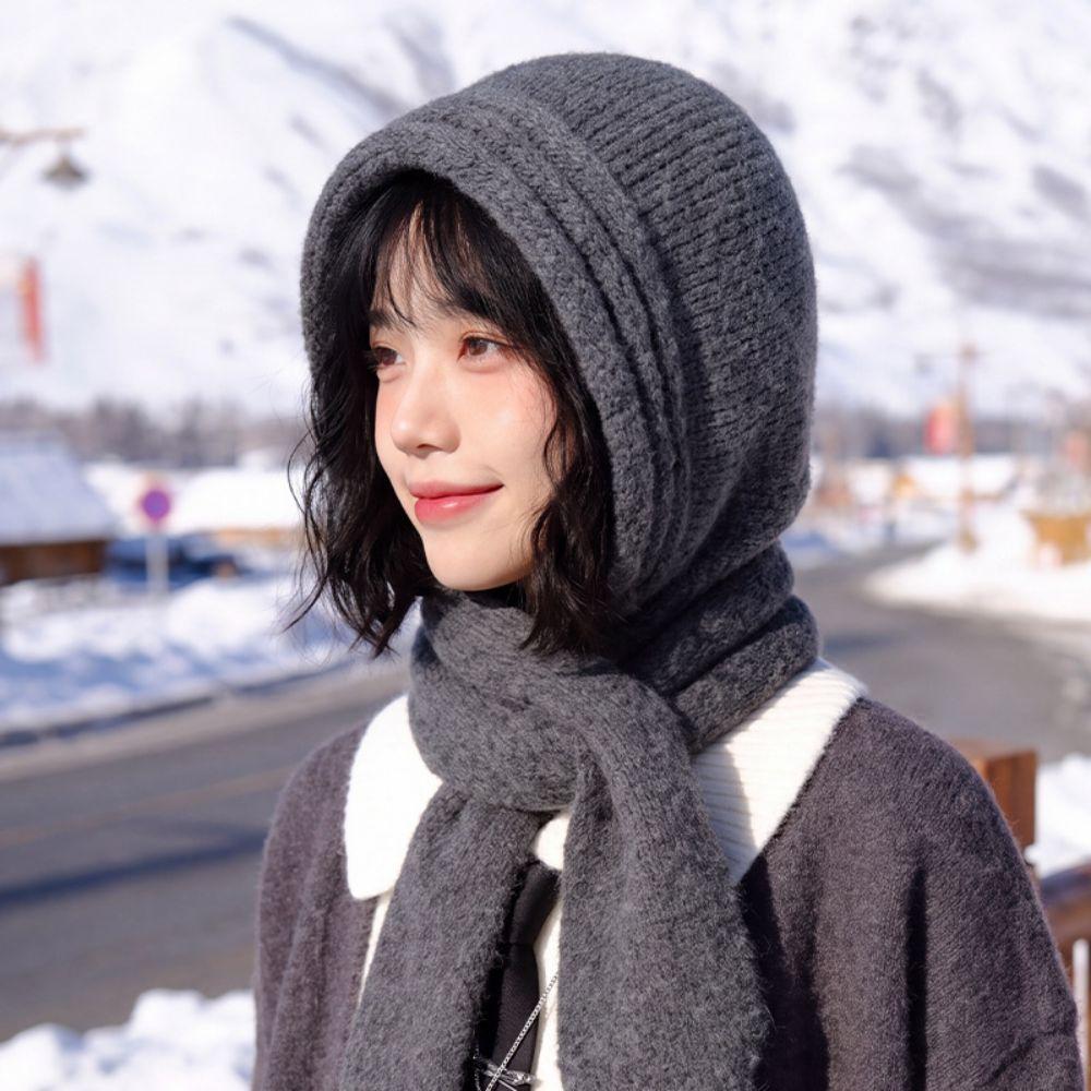 Full Coverage Knitted Hooded Scarf Hat Knit Fabric Winter Beanie Hat New Knit Hood Scarf