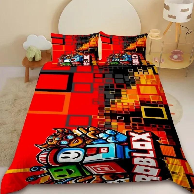 Cartoon Avat R-RobloxeS Bedding Set 2/3Pcs Duvet Cover with Pillowcases Comforter Cover for Kids Boys Bedroom Decor Queen 2/3pcs