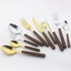 5Pcs Wooden Handle Dinnerware Stainless Steel Mirror Cutlery Set Western Knife Fork Spoon Silverware Tableware Set