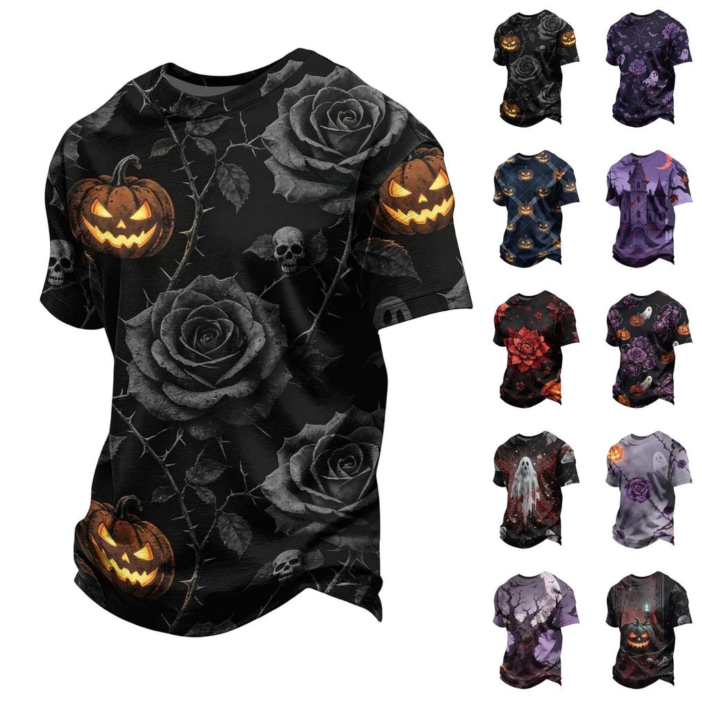 Men's Halloween T-Shirt Short Sleeve Round Neck Printed Tee for Casual Wear
