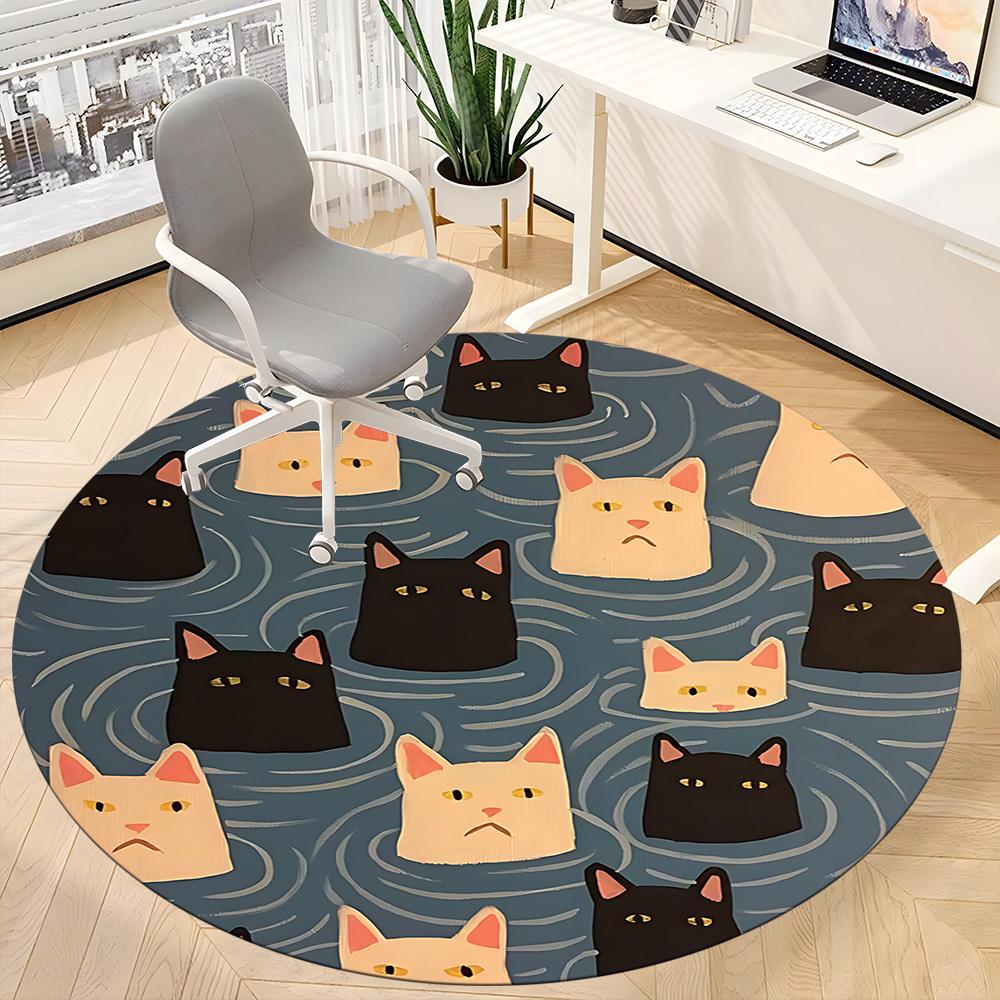1pc Cat Water Office Round Area Rug, Under Office Chairs Bedroom Living Room Home Decor, Room Deco