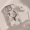 Cute Cartoon Cat Transparent Magnetic Holder Phone Case  For iPhone17 16 15 14 13 12 Pro Max Wireless Charging Back Cover