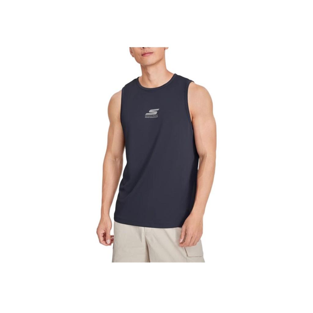 Skechers Soft Knit Comfortable Sports Trendy Breathable Sleeveless Vest Men tops Carbon-Black P223M110-0018