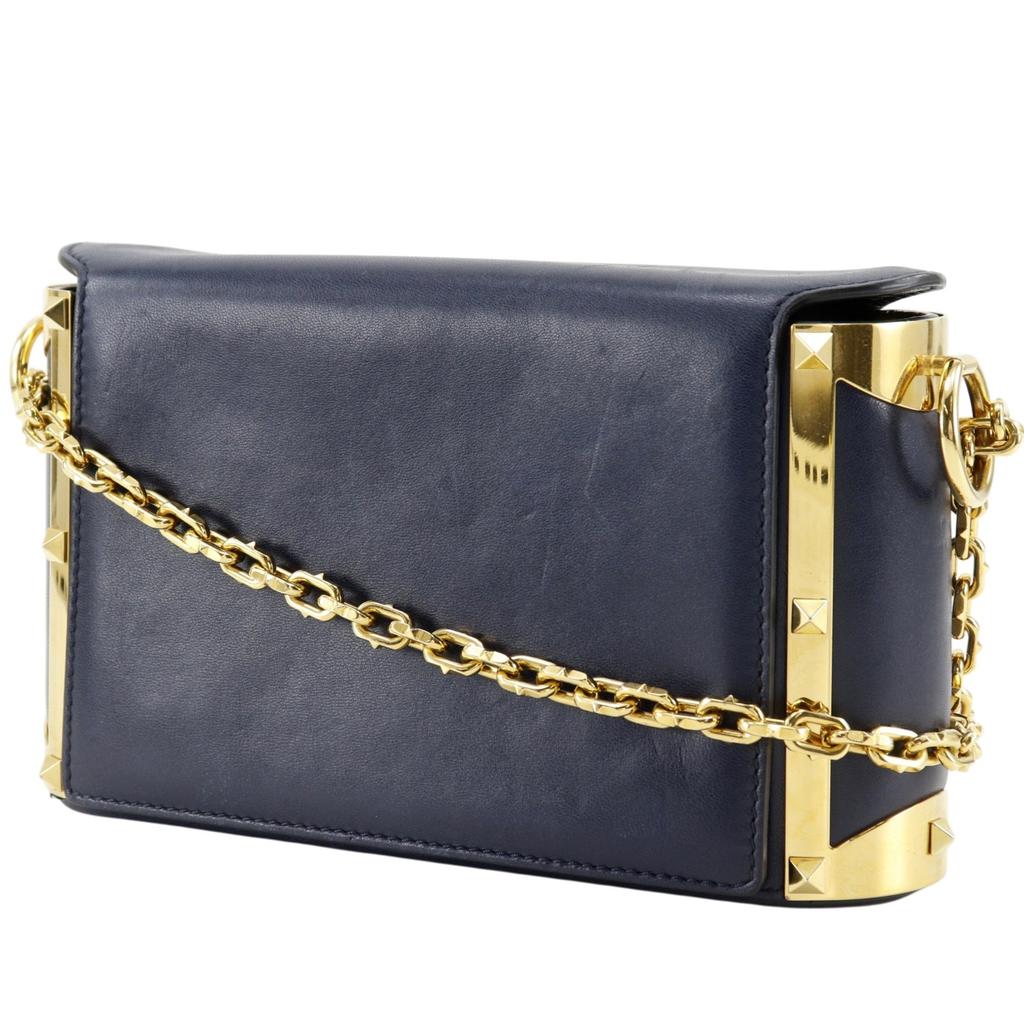 Valentino Garavani Studs ChainShoulder Shoulder Bag Navy blue lambskin Women Used