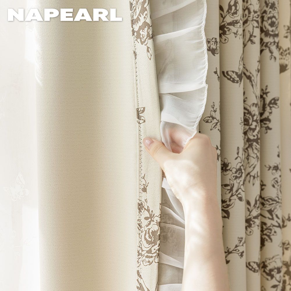 1PC NAPEARL 70-80% Blackout Degree European Retro Printed Ruffle Edge Blackout Curtain for Bedroom Living Room Home Decor