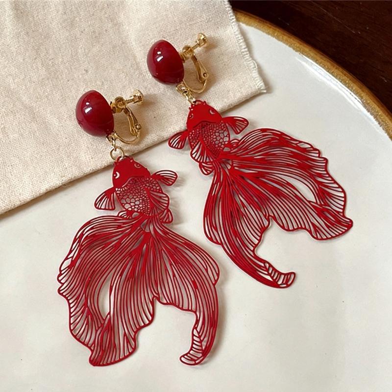 No Piercing Fish Hollow Ear Clips Round Acrylic Material Ear Accessory Secure Hold Comfortable for Long Term Wear