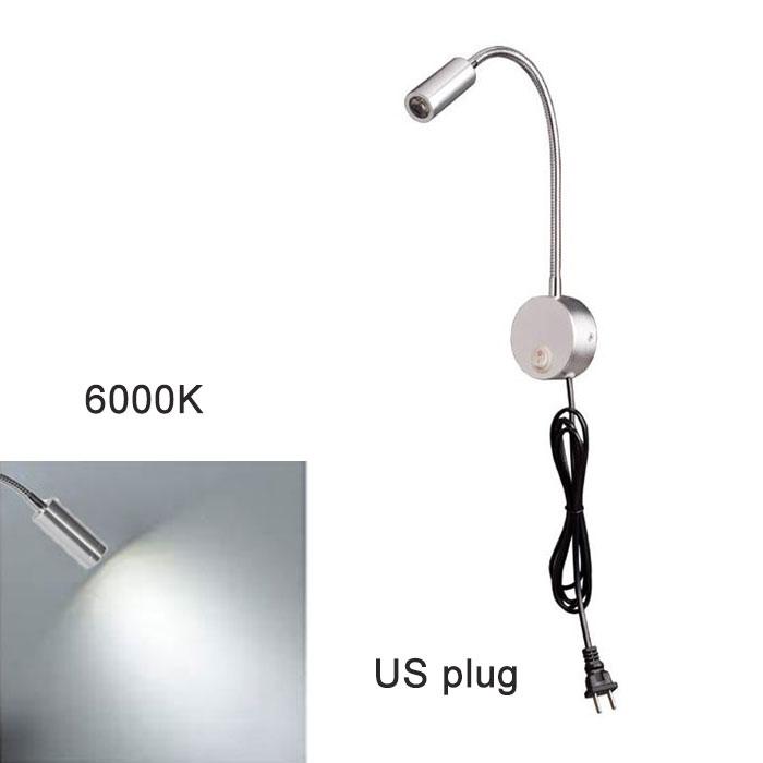 

AC100-240V Серебряный 3W 3000K 4000K 6000K светодиодные лампы для чтения с вилкой EU USA для изголовья кровати, стола, алюминиевого настенного светильника Goosene