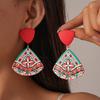 Ethnic Style Acrylic Printing Triangle Colored Silver Needle Earrings Niche Temperament Earrings