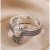 Adjustable Open Ring With Eagle Motif Vintage Style Unisex Copper Plated Geometric Statement Jewelry